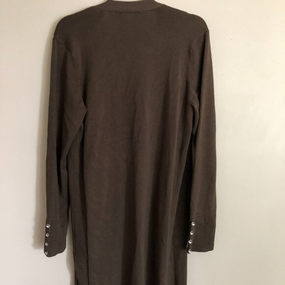 89th and Madison Long "off the shoulder" Cardigan in Olive Green (size large) - Picture 3 of 3